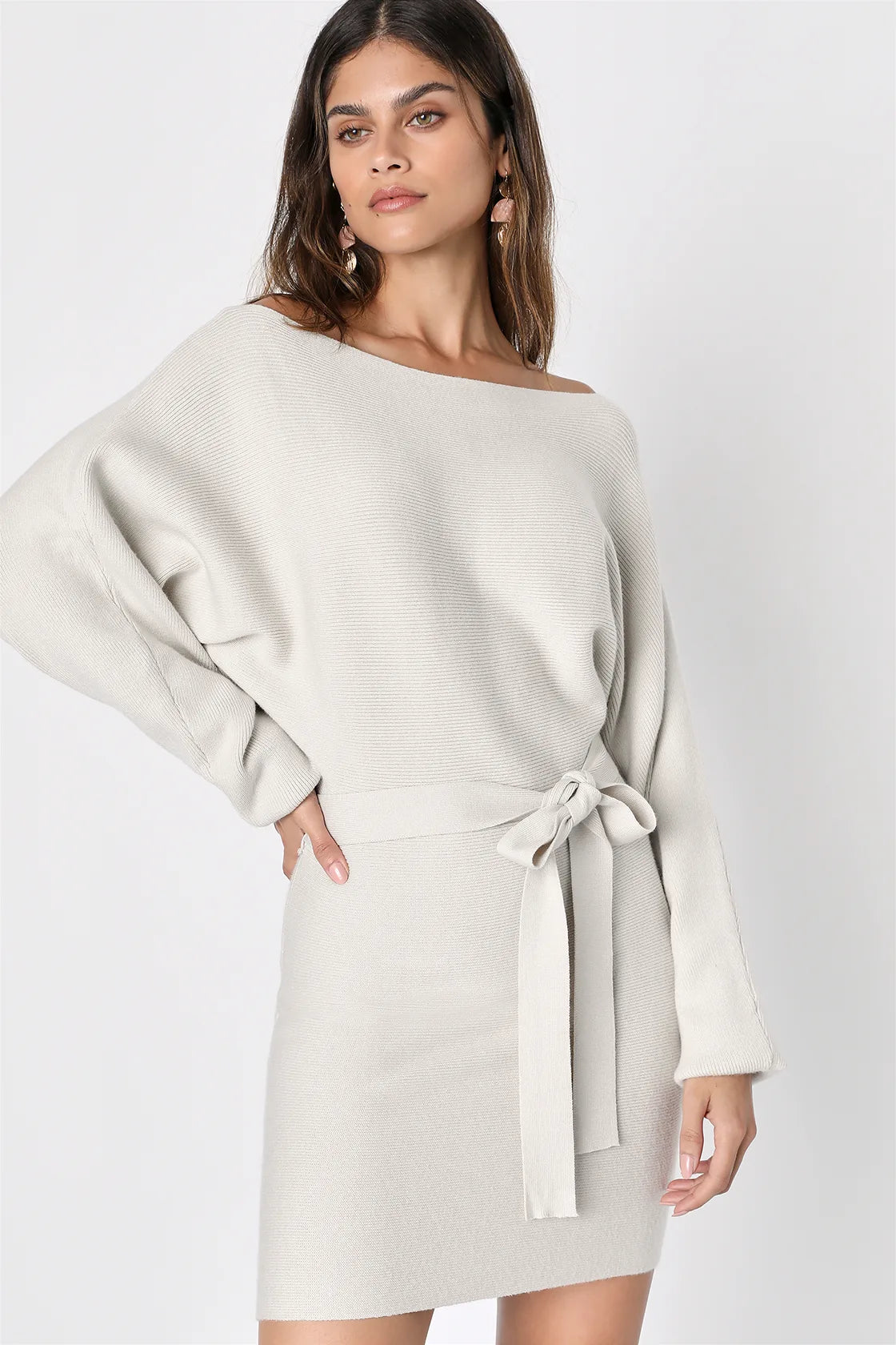 Modern Comfort Olive Green Dolman Sleeve Mini Sweater Dress