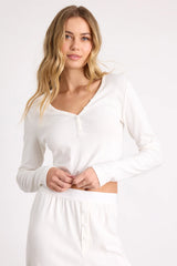 Missy Ivory Ribbed Knit Long Sleeve Two-Piece Pajama Set