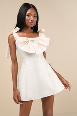 Glamorous Luxury Champagne Taffeta Bow Lace-Up Mini Dress