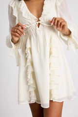 Haida Cream Ruffled Long Sleeve Mini Dress