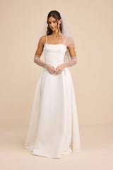 Annissa White Taffeta Drop Waist Lace-Up Maxi Dress