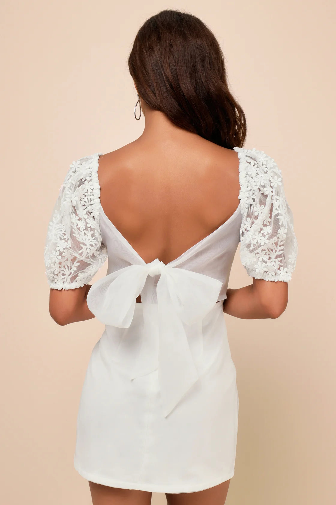 Charming Potential White Organza Backless Puff Sleeve Mini Dress