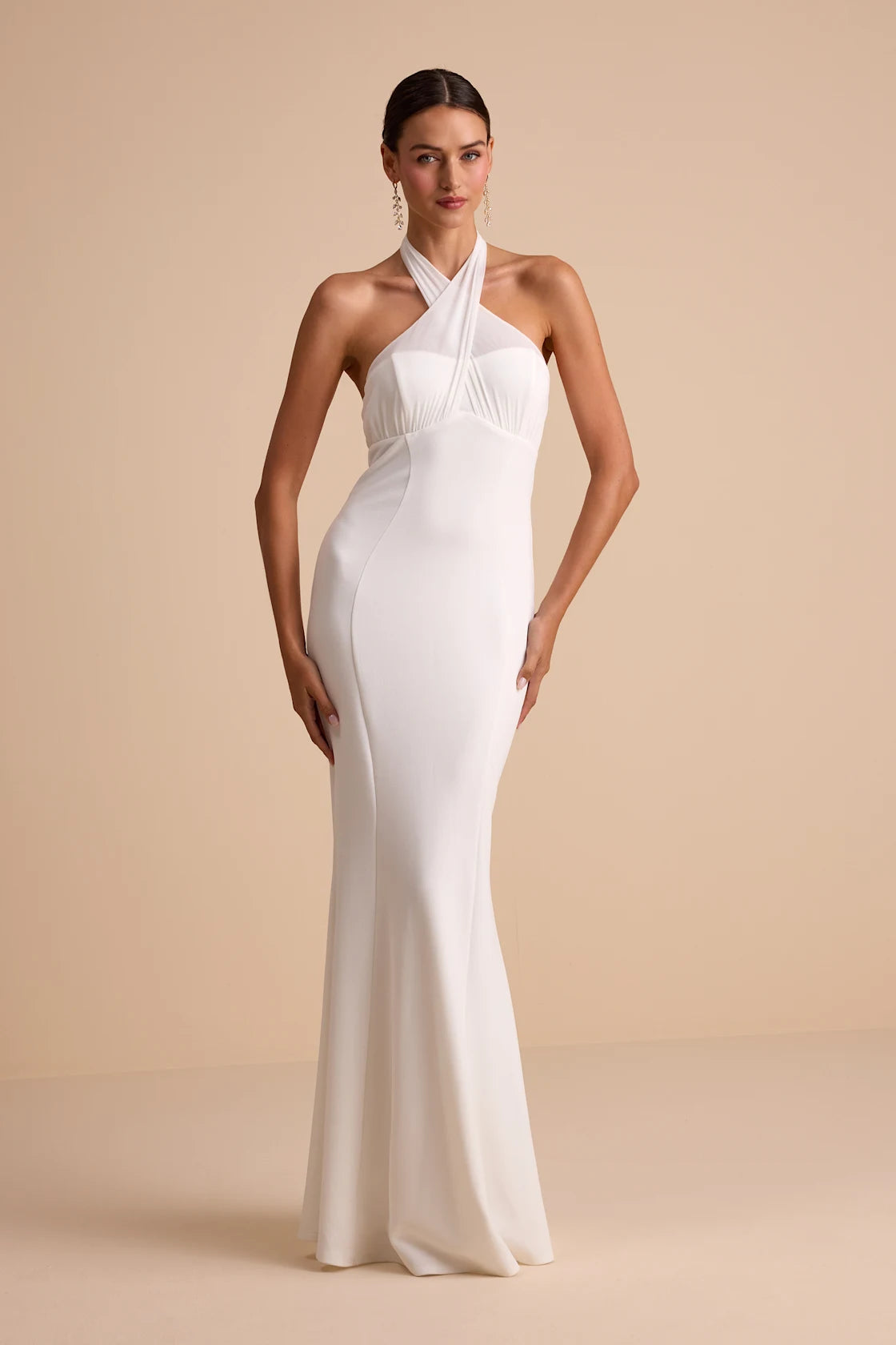 Iridessa White Mixed Media Halter Mermaid Maxi Dress