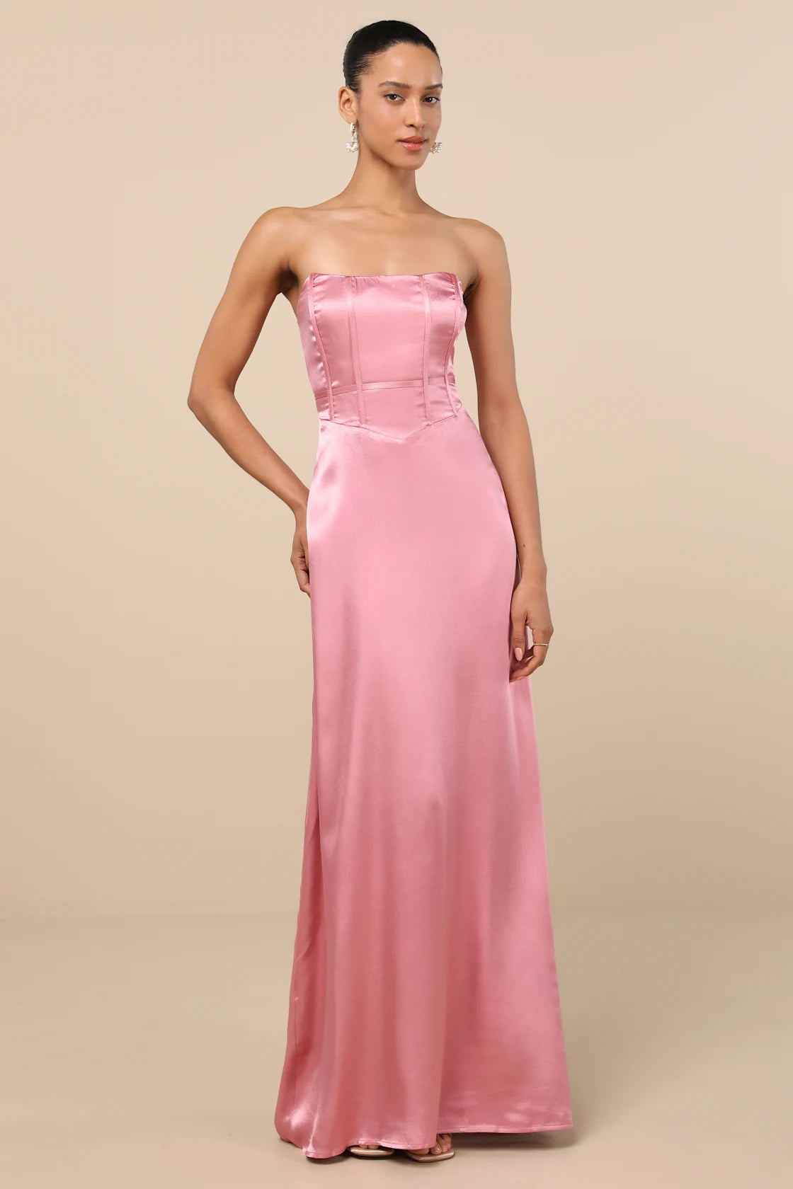 Extraordinary Presence Rust Brown Satin Strapless Maxi Dress