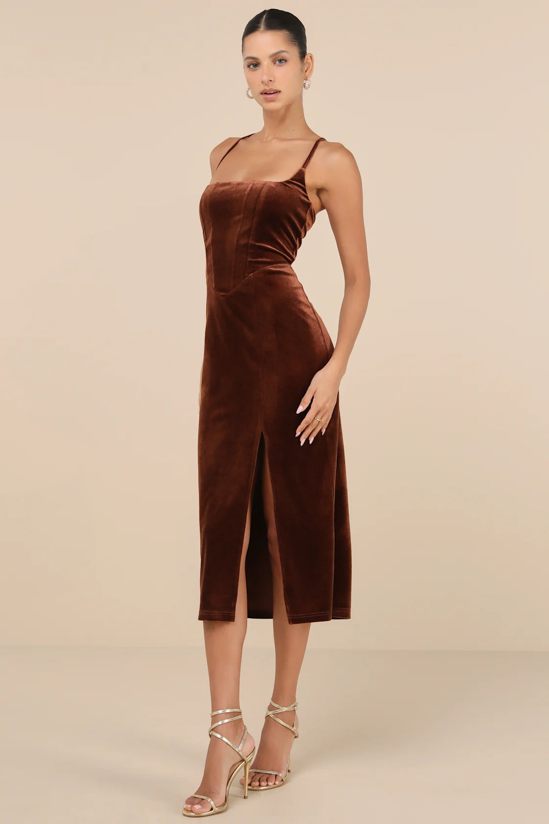 Gorgeous Composure Navy Velvet Lace-Up Sleeveless Midi Dress