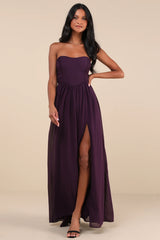 Luxe Favorite Peach Pink Strapless Ruched Maxi Dress