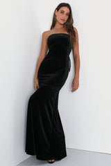 Mesmerizing Elegance Red Velvet Back Bow Maxi Dress
