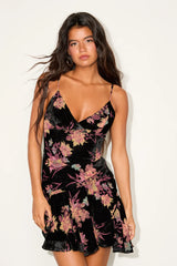 Devi Hot Pink Velvet Burnout Surplice Mini Dress