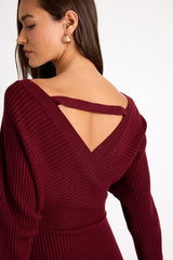 Bixby Ivory Ribbed Surplice Bodycon Sweater Midi Dress