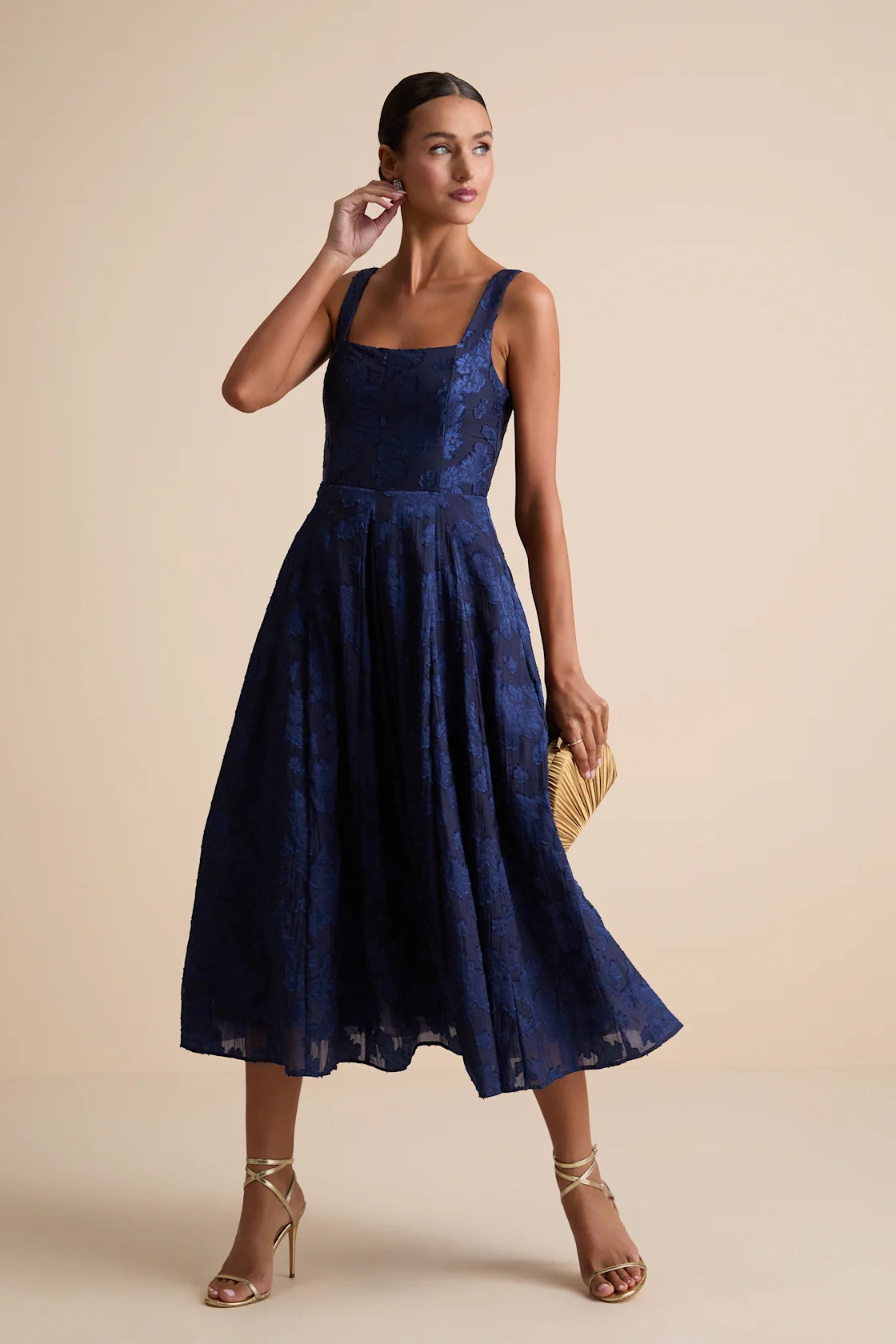 Loira Mint Burnout Jacquard Lace-Up Midi Dress