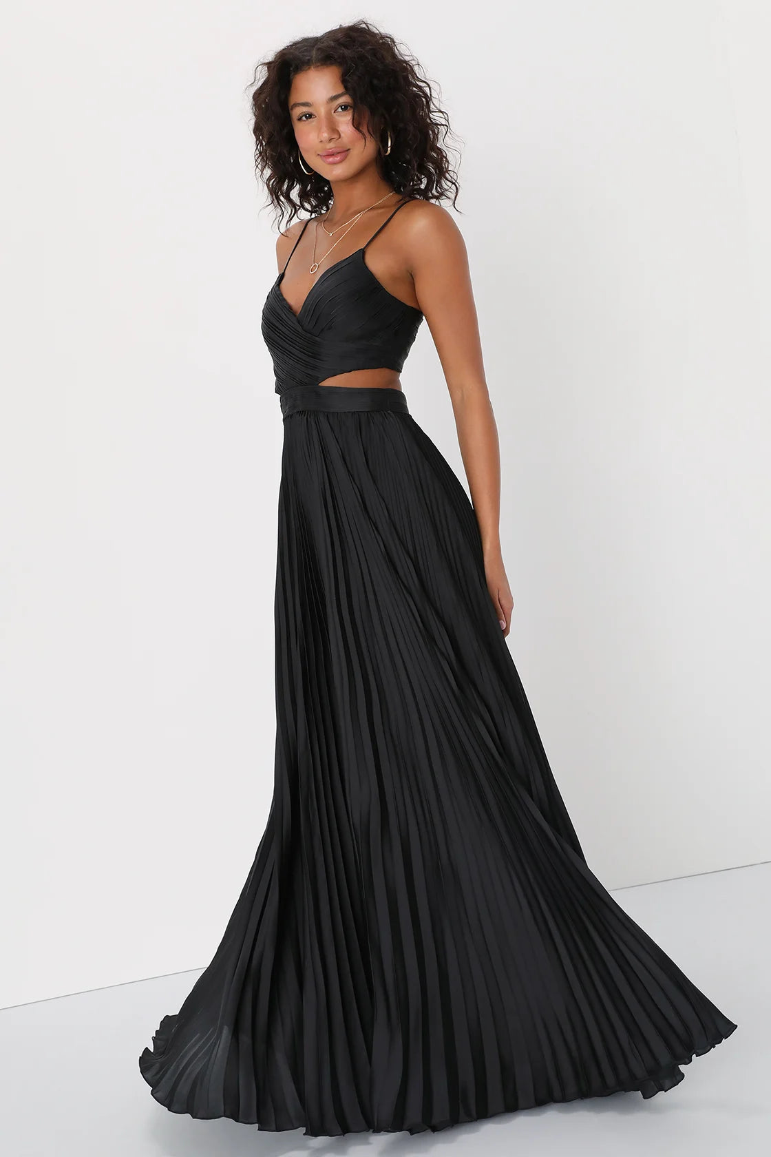 Got the Glam Blue Pleated Cutout Maxi Dress