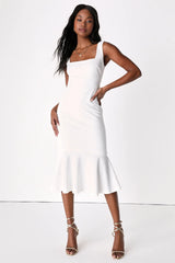 Moment Maker Emerald Square Neck Trumpet Midi Dress