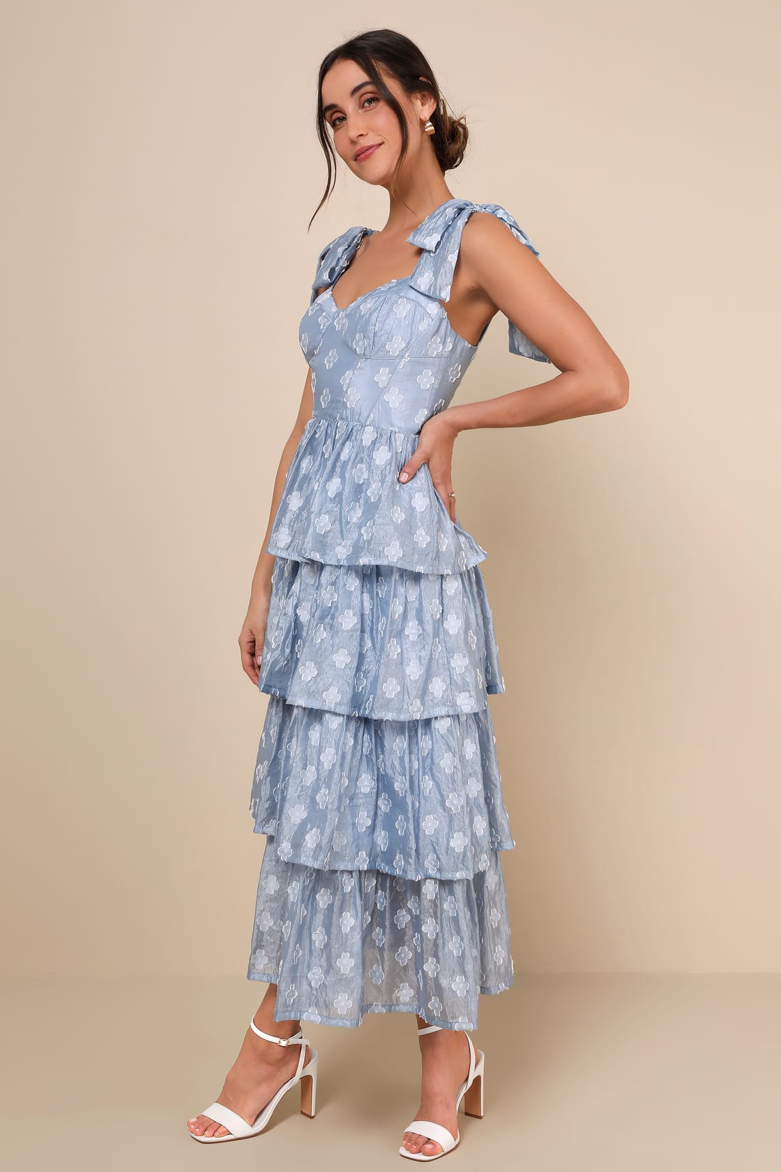 Gorgeous Excellence Black Floral Burnout Tiered Midi Dress