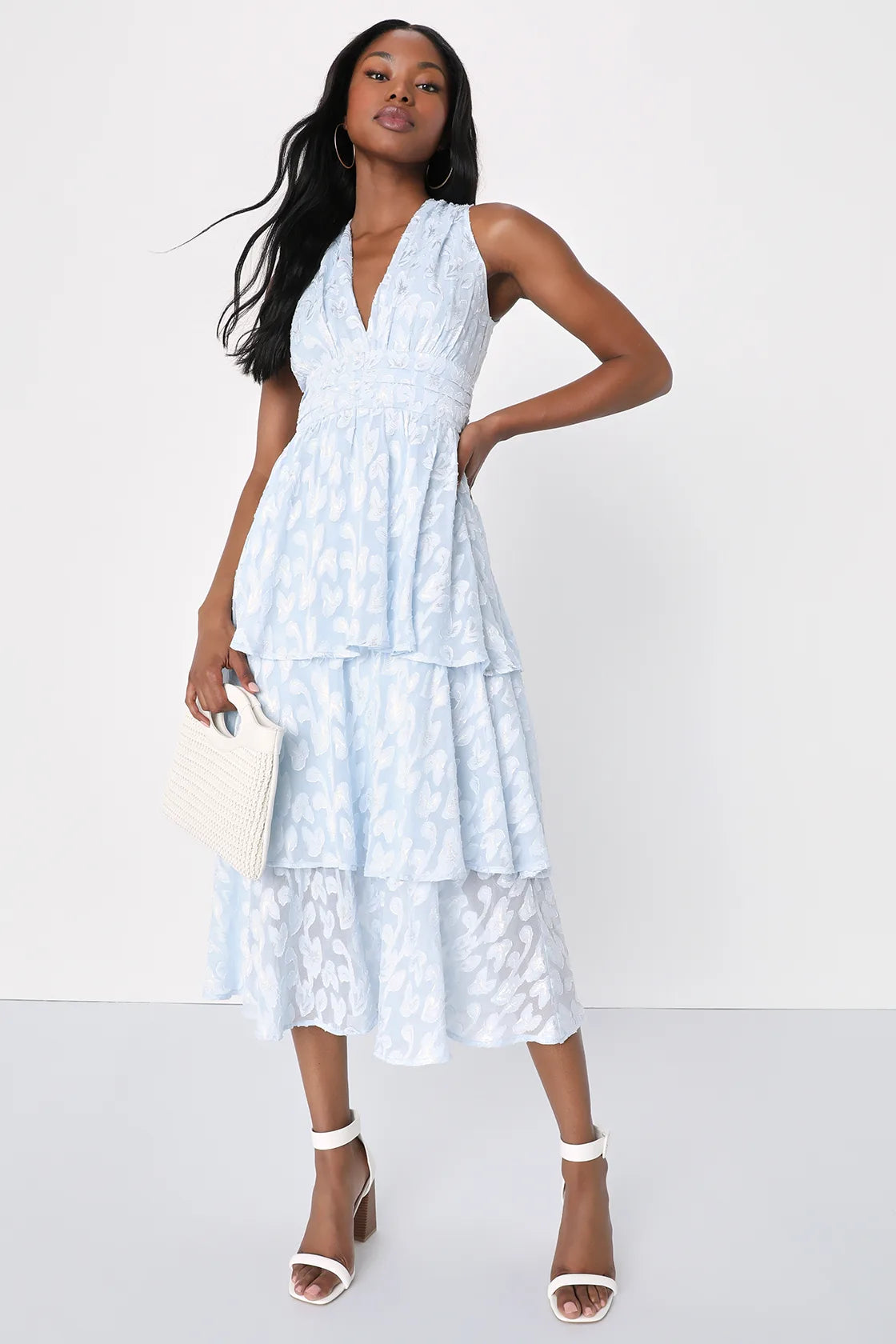 Make It Mesmerizing Navy Blue Jacquard Tiered Midi Dress