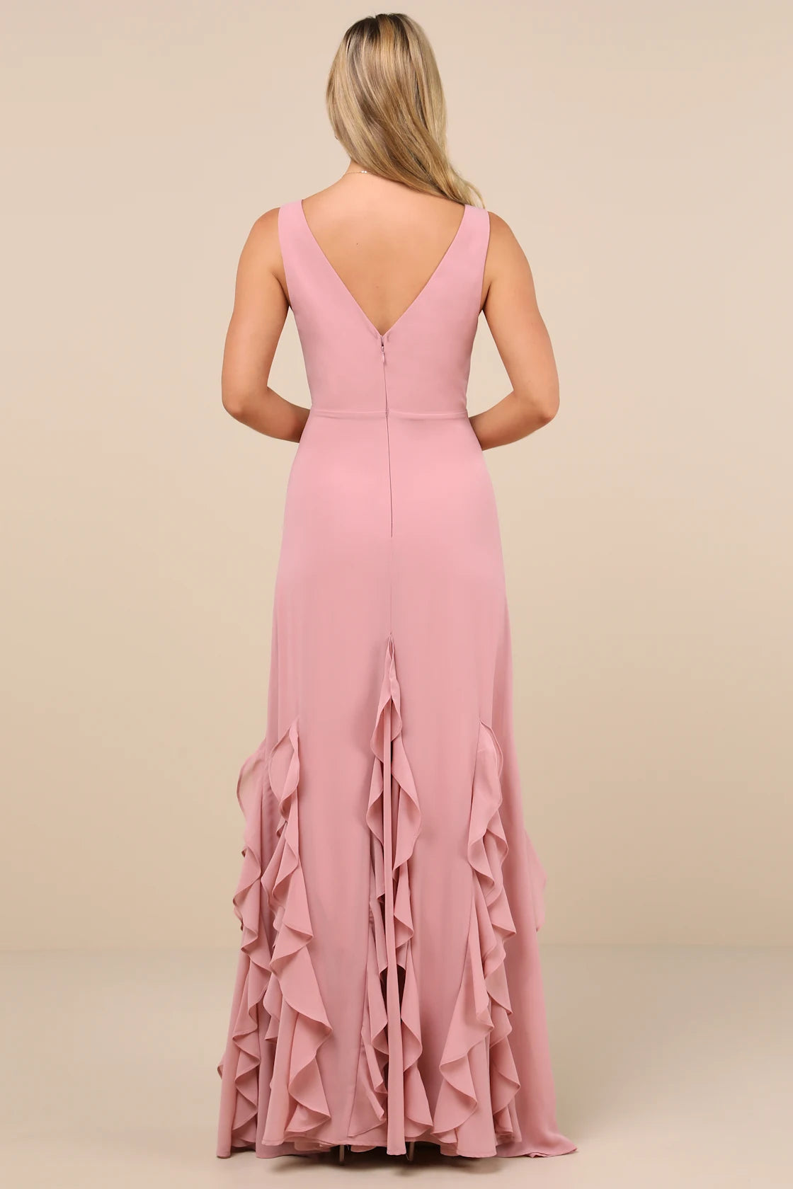 Alorna Rose Pink Sleeveless Ruffled Maxi Dress