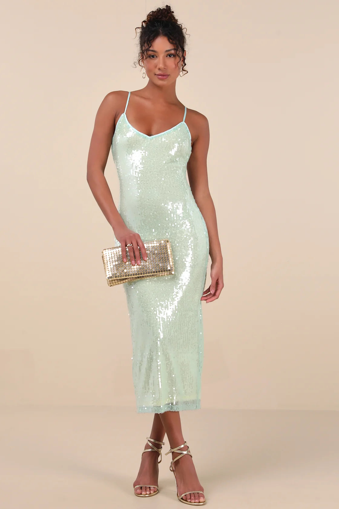 Cahya White Sequin Tie-Back Midi Dress
