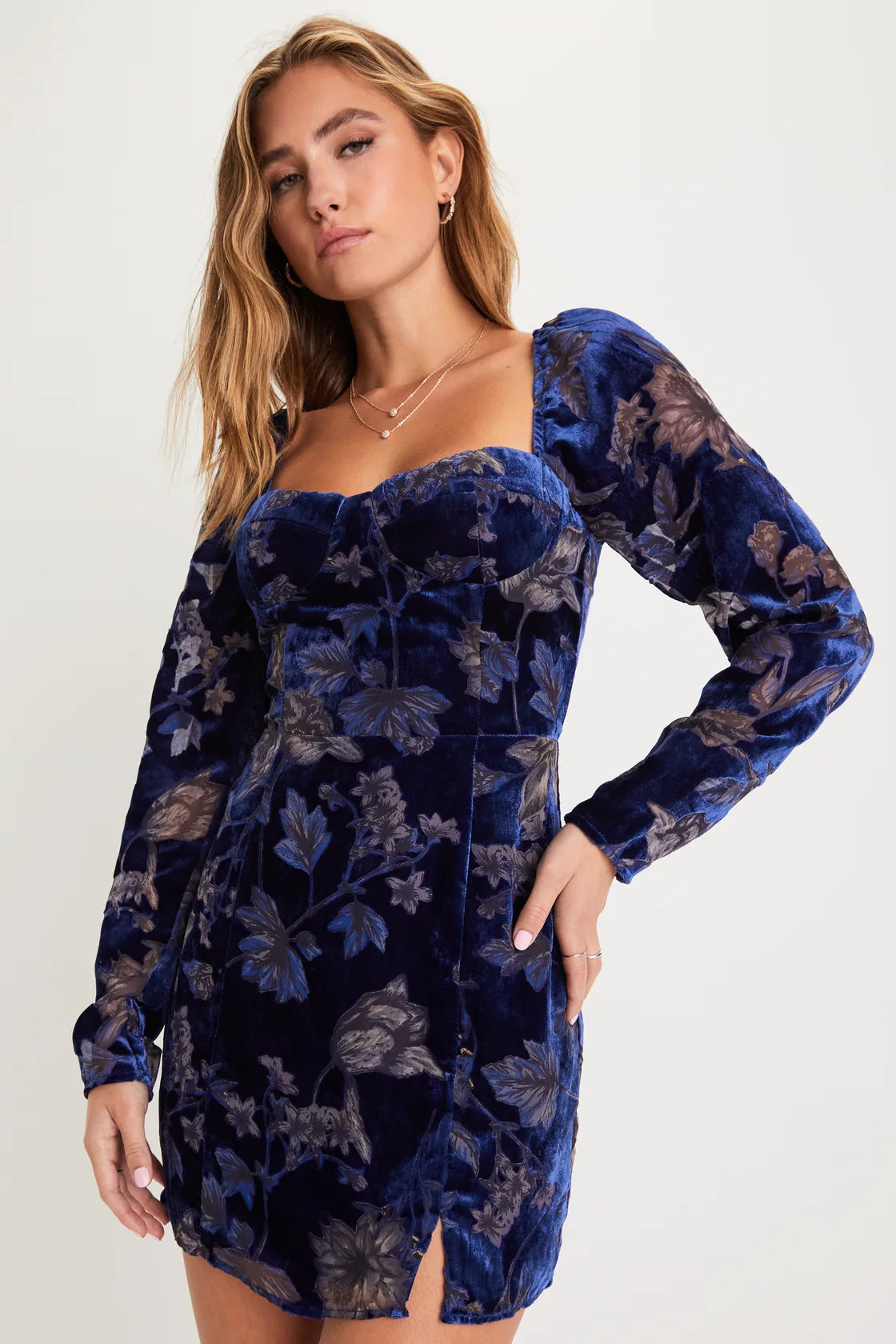 Simply Decadent Black Floral Velvet Burnout Bustier Mini Dress