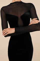 Irresistible Details Burgundy Velvet Mesh Long Sleeve Mini Dress