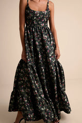 Avalie Black Floral Tiered Bustier Maxi Dress