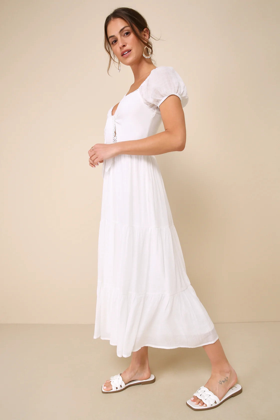 Sweet At Heart White Floral Embroidered Two-Piece Midi Dress