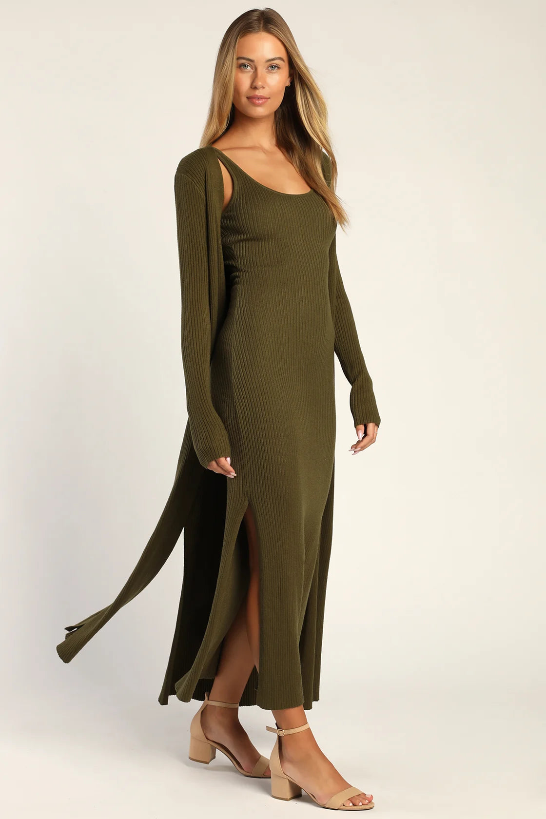 Layer Lover Rust Red Ribbed Knit Two-Piece Dress & Cardigan Set