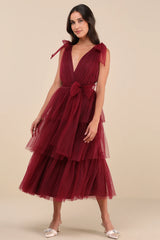 Flawless Arrival Navy Blue Tulle Tie-Strap Tiered Maxi Dress