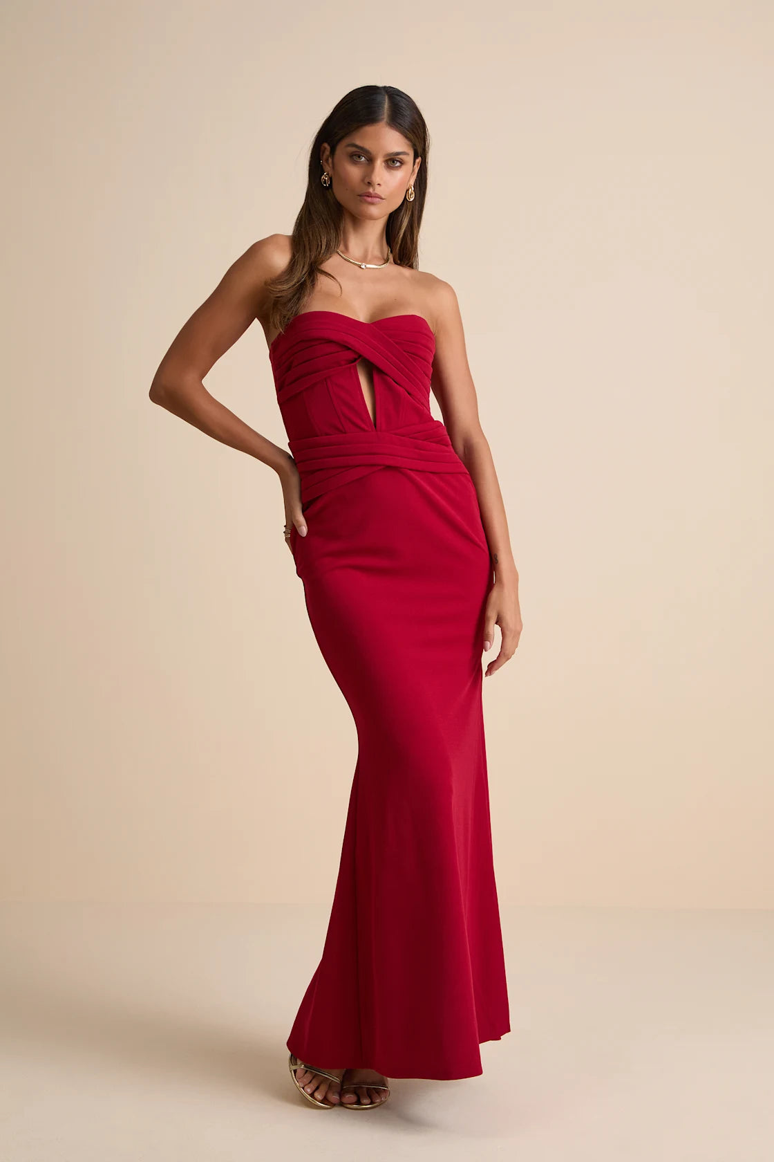 Elegant Finesse Light Blue Pleated Cutout Maxi Dress