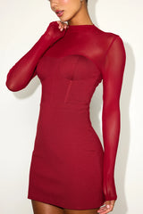 Cosmala Dark Rust Brown Bustier Long Sleeve Mini Dress