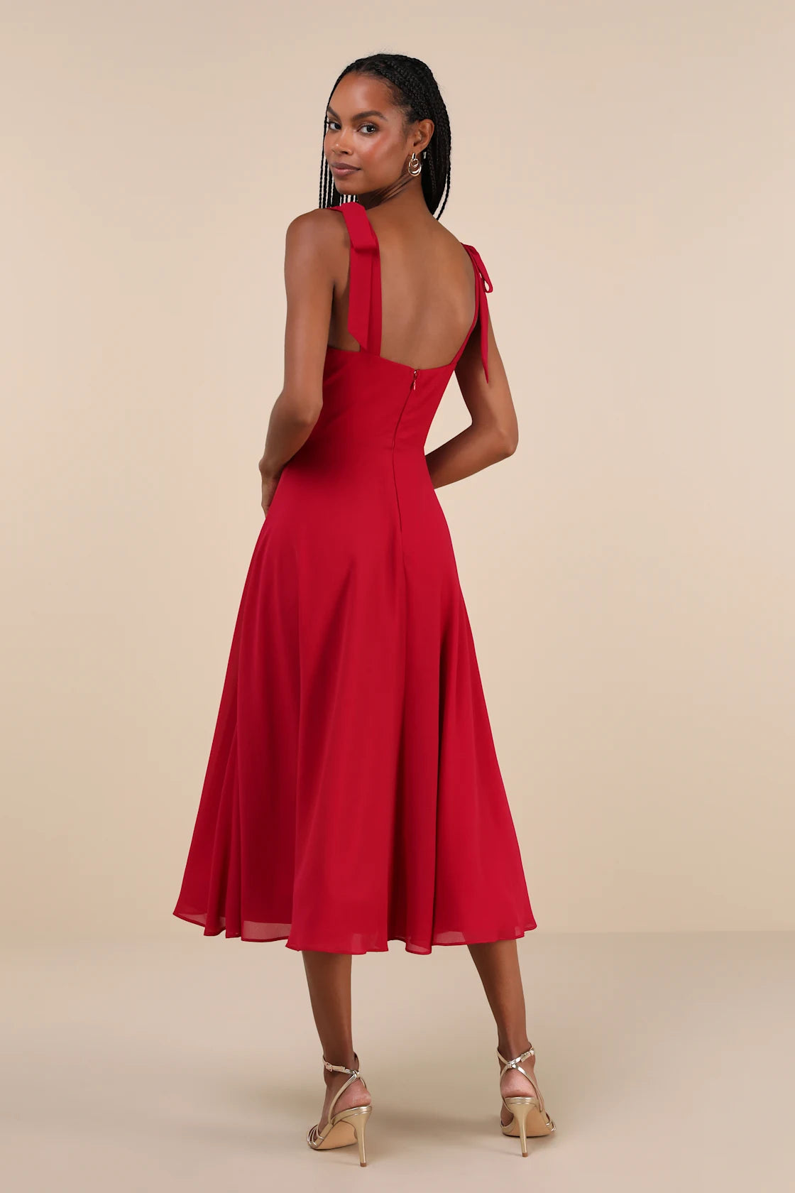 Sophisticated Charisma Navy Blue Tie-Strap A-Line Midi Dress