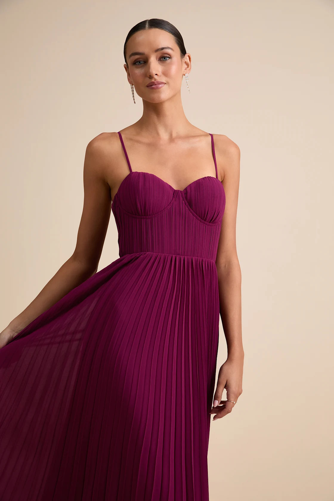 Admirable Elegance Light Pink Pleated Bustier Maxi Dress