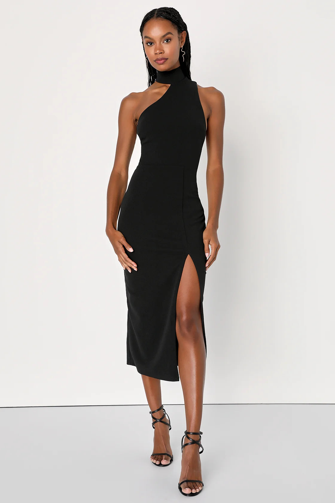 Keep It Interesting Red Asymmetrical Cutout Halter Midi Dress