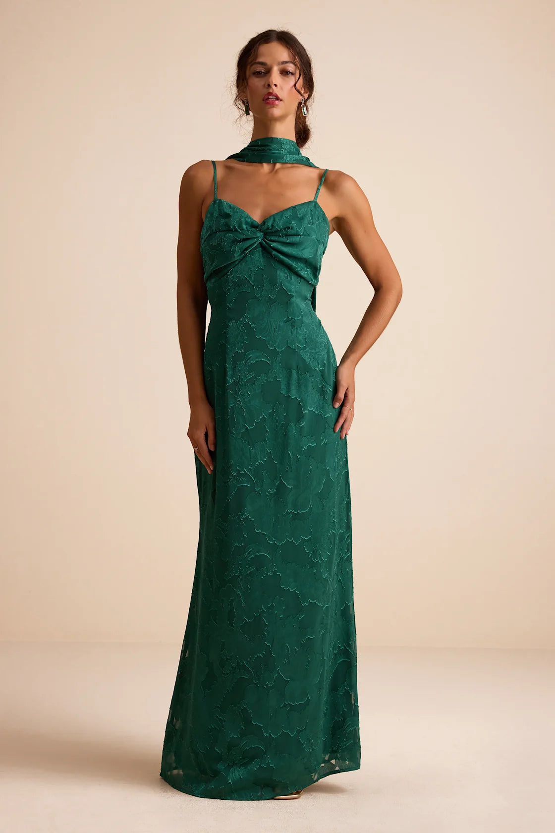 Rashona Emerald Green Burnout Sash Scarf Maxi Dress