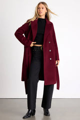 Season of Sophistication Burgundy Double-Breasted Coat