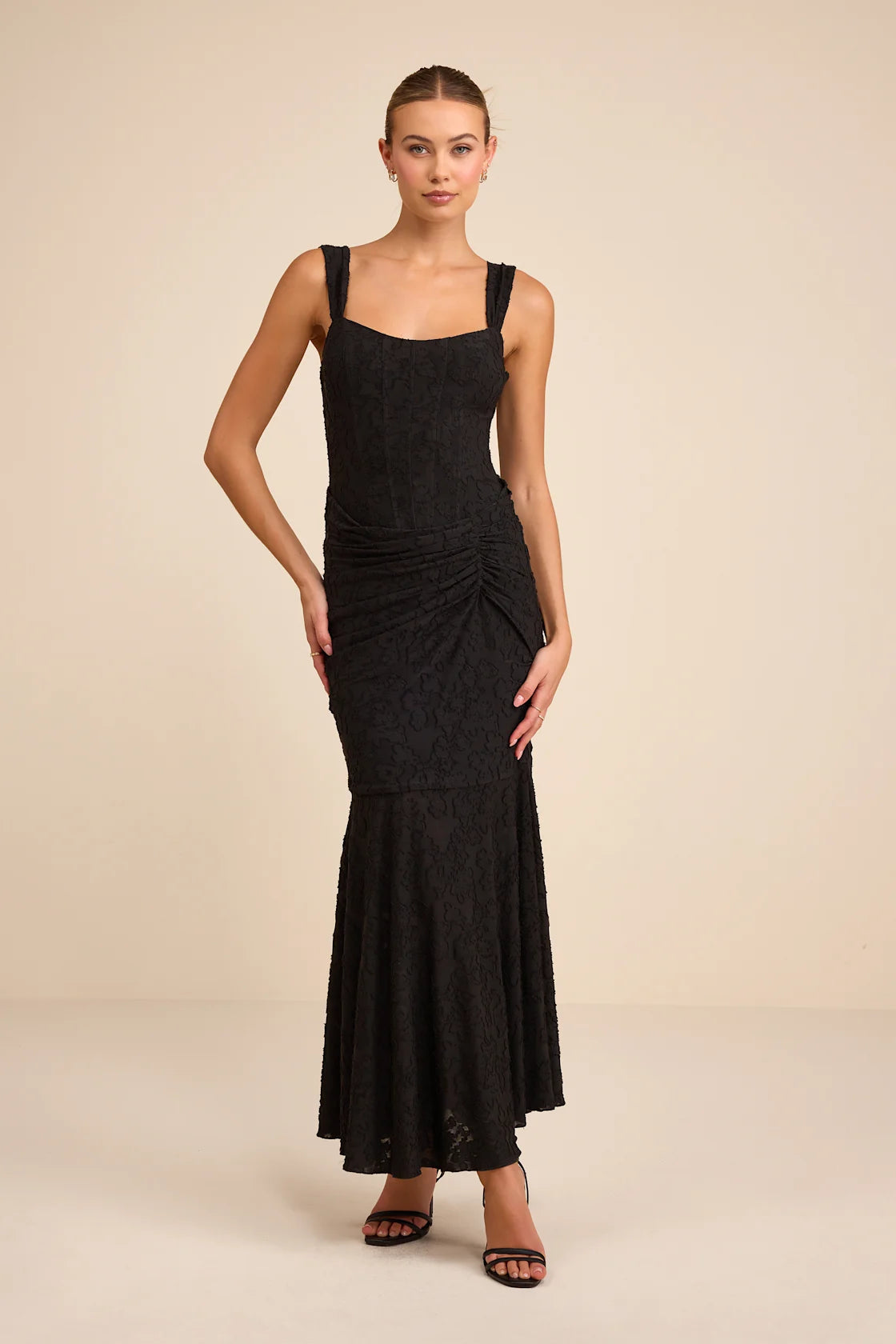 Celeste Black Burnout Bustier Maxi Dress