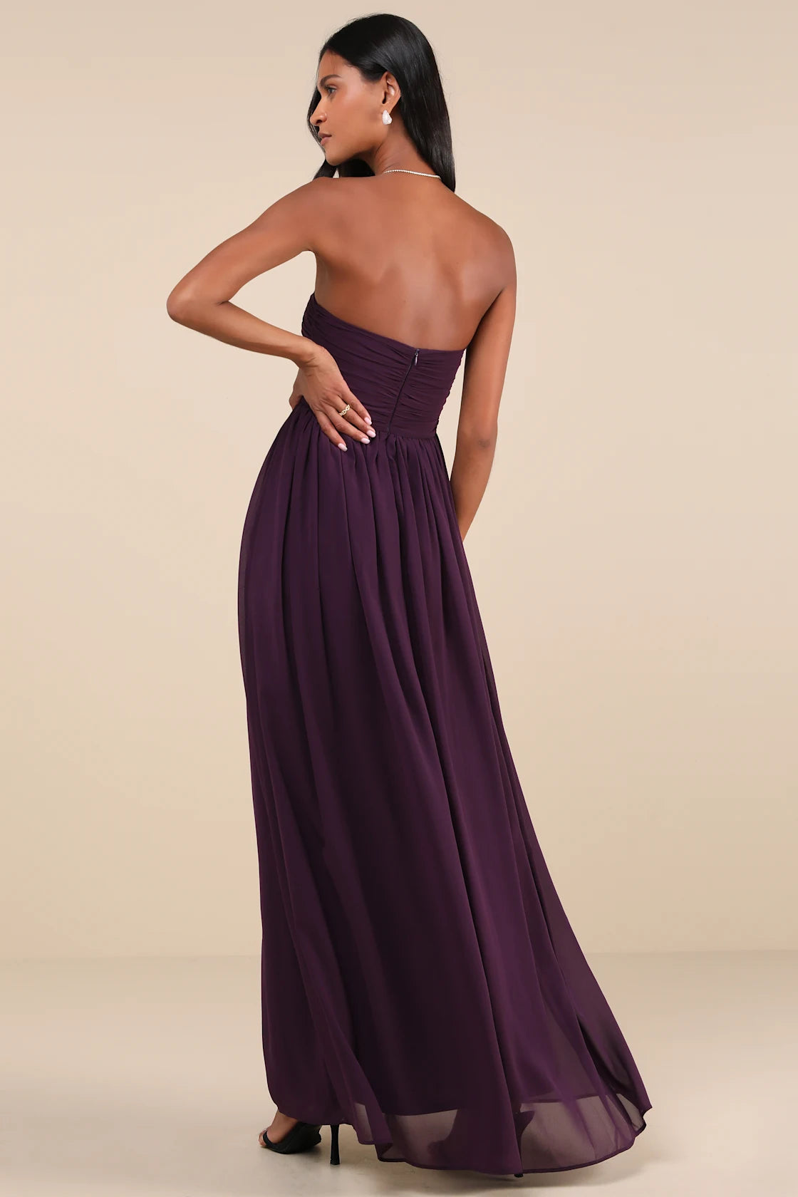Luxe Favorite Peach Pink Strapless Ruched Maxi Dress