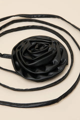 Medea Black Vegan Leather Rosette Cord Belt