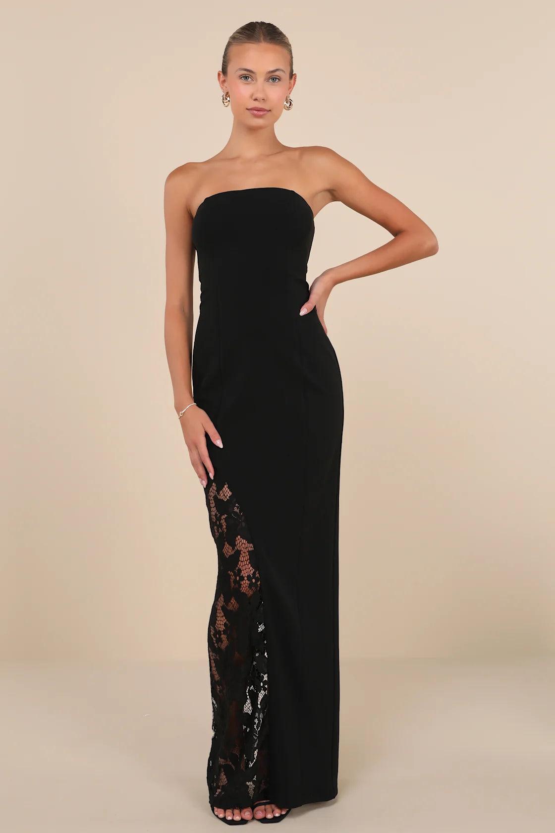 Irresistible Attitude Red Strapless Lace Column Maxi Dress