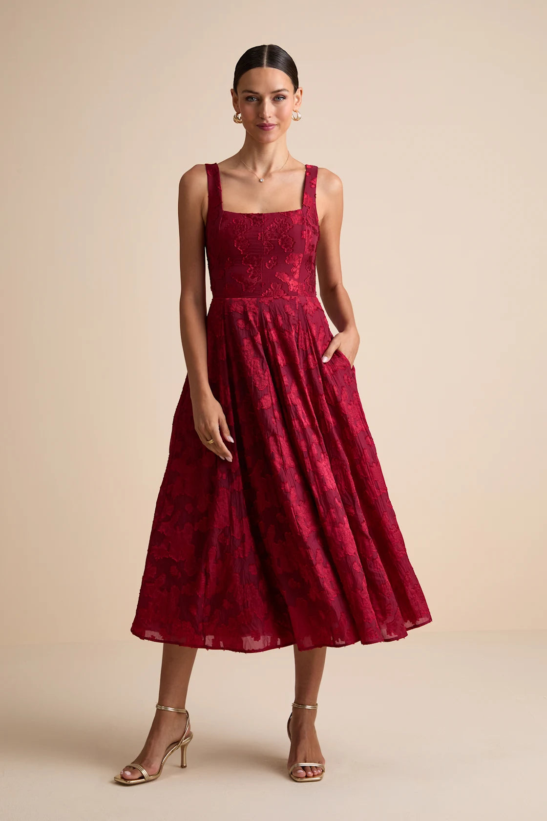 Loira Mint Burnout Jacquard Lace-Up Midi Dress