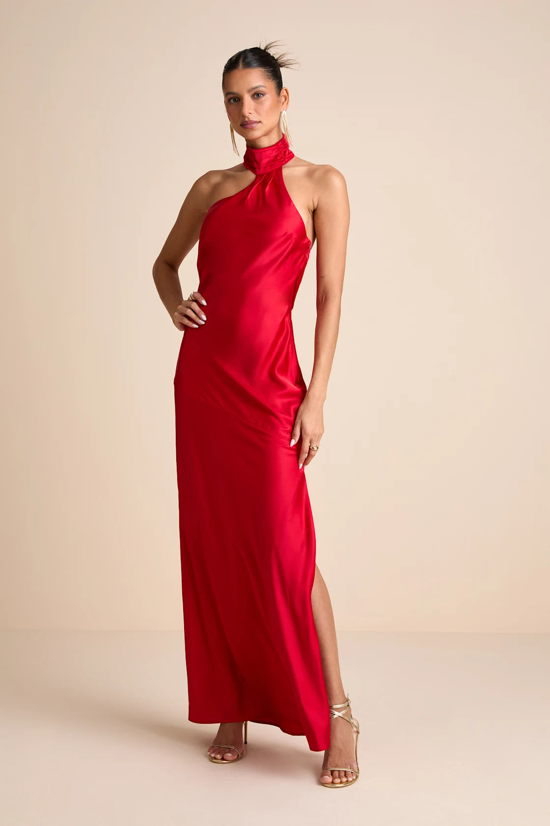 Madalena Red Satin Cowl Back Maxi Dress