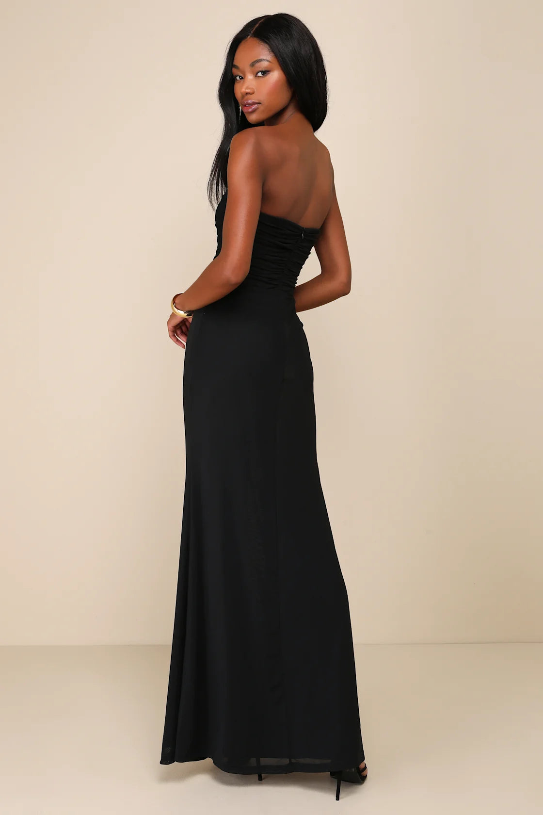 Epitome of Allure Emerald Green Strapless Ruched Tulip Maxi Dres