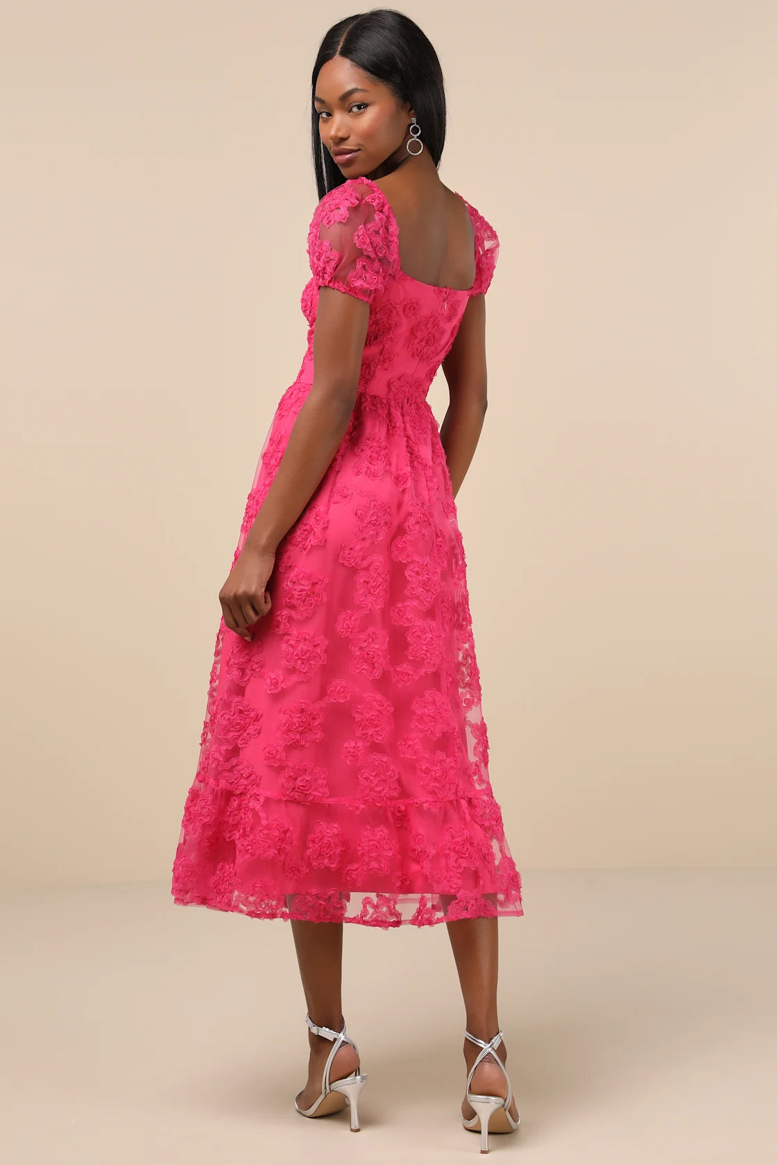 Notable Elegance Black Mesh Floral Applique Bustier Midi Dress