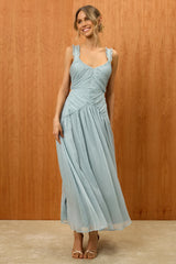 Laufey Dusty Blue Pleated Drop Waist Midi Dress