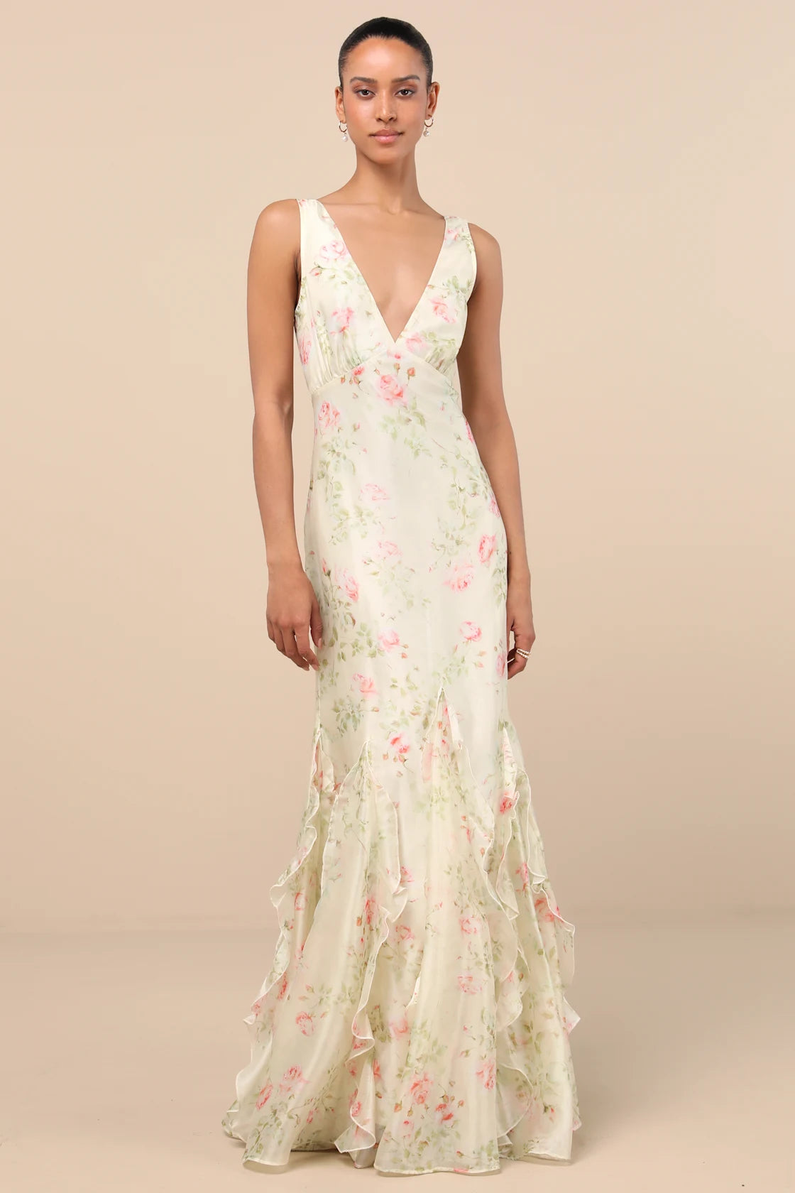 Deluca Ivory Sleeveless Ruffled Maxi Dress