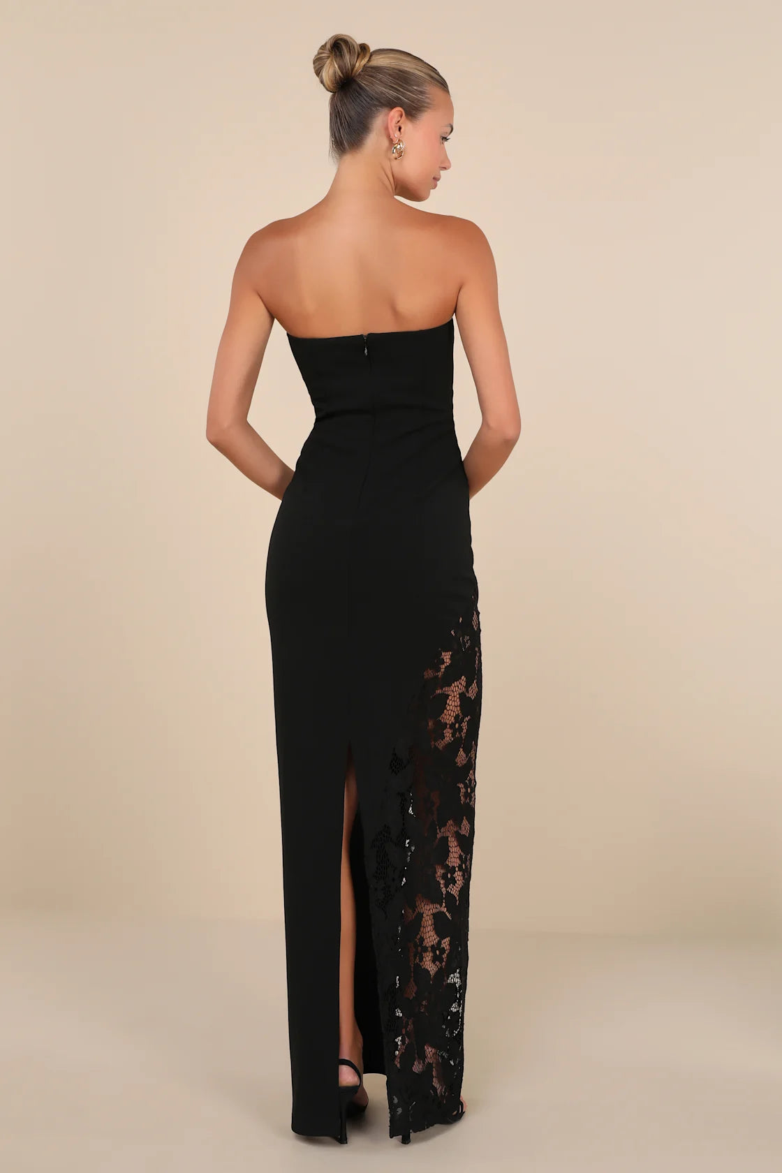 Irresistible Attitude Red Strapless Lace Column Maxi Dress