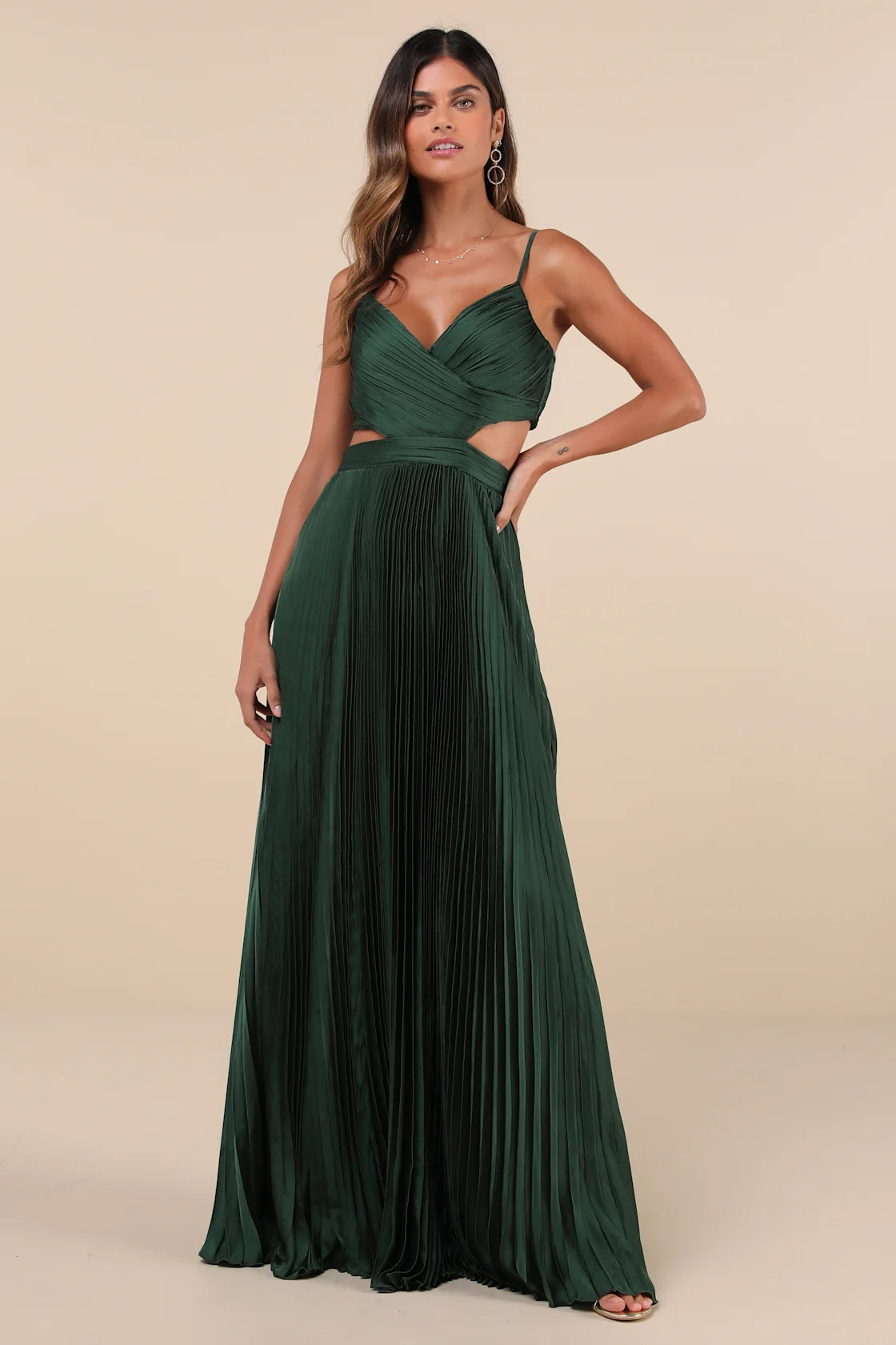 Got the Glam Blue Pleated Cutout Maxi Dress