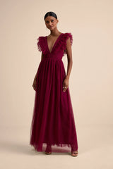Simply Delighted Black Mesh Ruffled Backless Maxi Dress