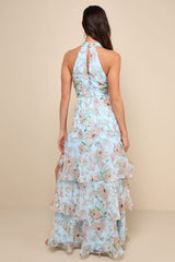 Forever Exceptional Black Floral Halter Organza Maxi Dress
