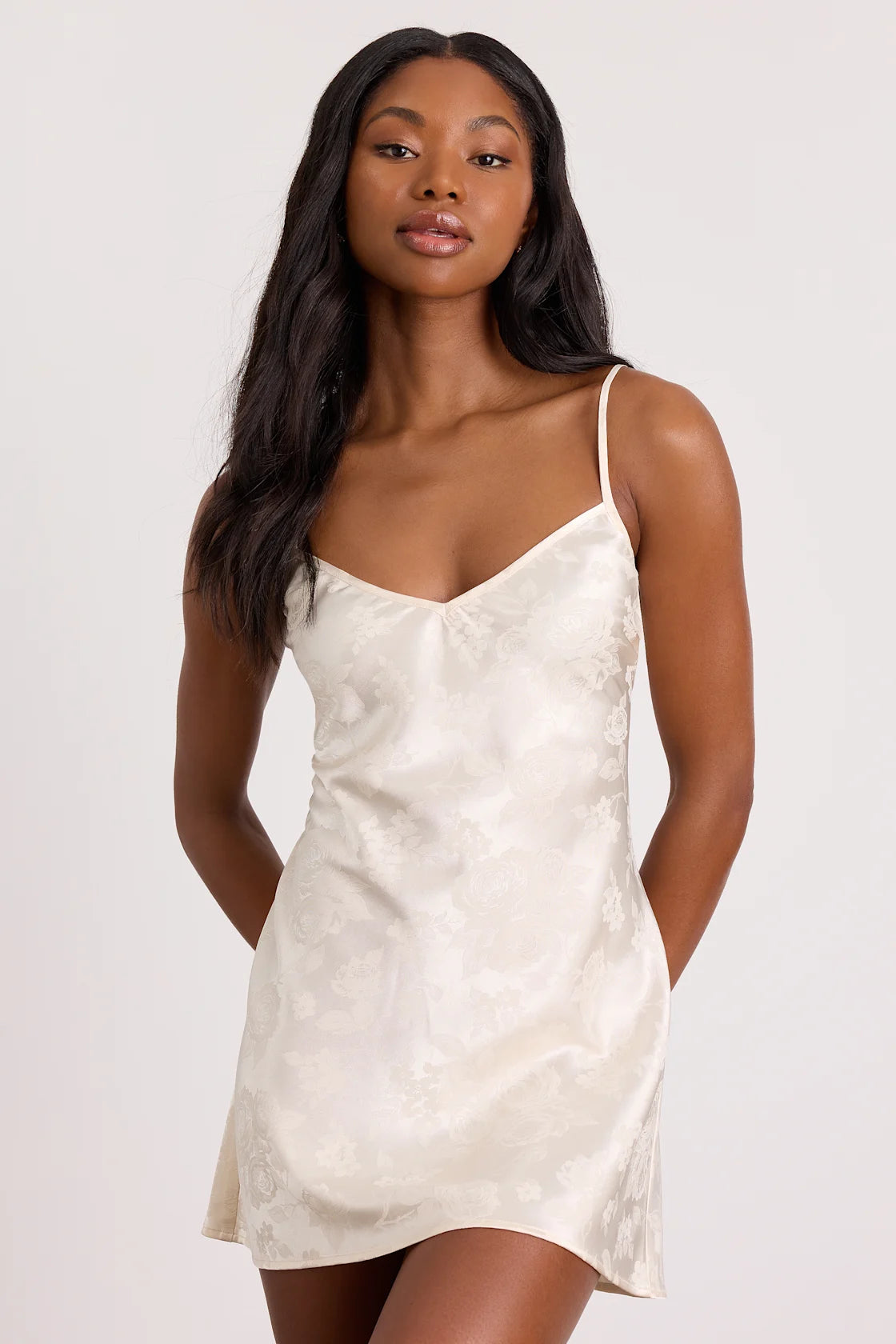 Lyria Champagne Satin Jacquard Lingerie Slip
