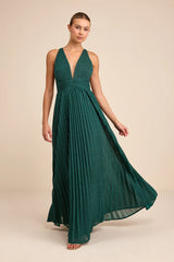 Especially Stunning Blue Sparkly Pleated Maxi Dress