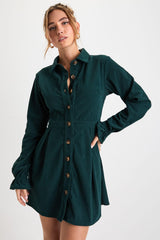 Autumn Mood Dark Brown Corduroy Mini Dress With Pockets